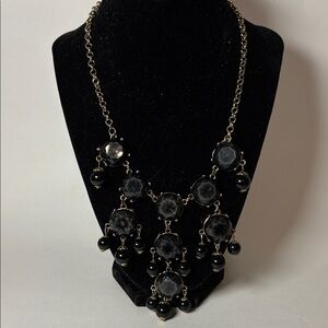 Round Black Glass and Gold Tone Statement Necklace 18” with ext